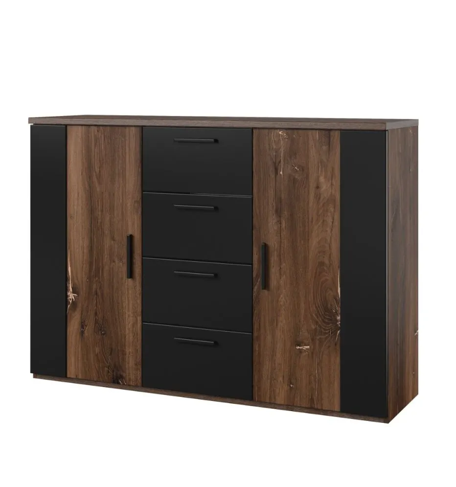 Komoda SIGMA 2D4S 132cm dąb flagstaff miedziany/czarny mat z szufladami I sklep meblowy MIRAT. styl LOFT