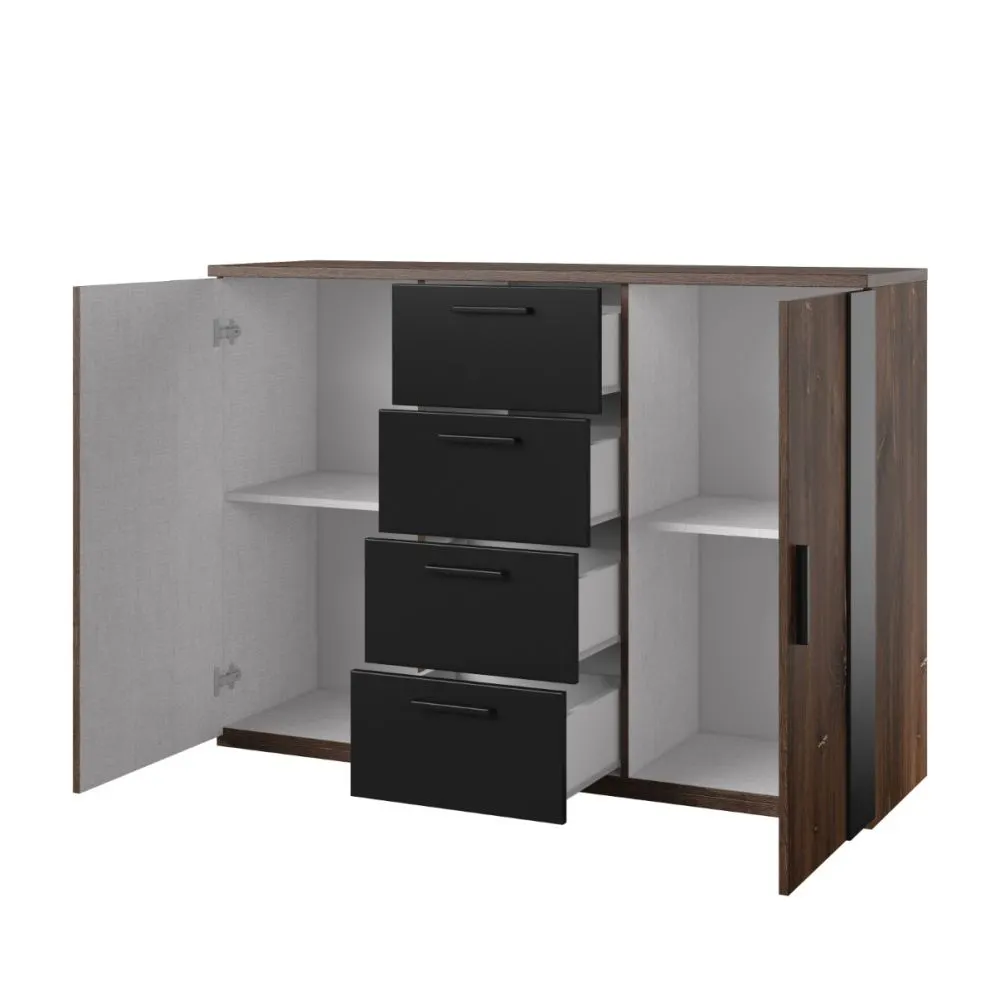 Komoda SIGMA 2D4S 132cm dąb flagstaff miedziany/czarny mat z szufladami I sklep meblowy MIRAT. styl LOFT