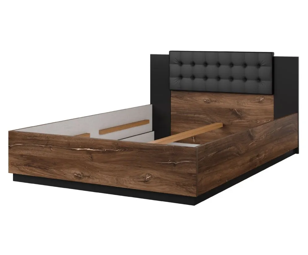 Łóżko SIGMA 140x200 dąb flagstaff miedziany/czarny mat z pojemnikiem I sklep meblowy MIRAT. styl LOFT, SKANDYNAWSKI