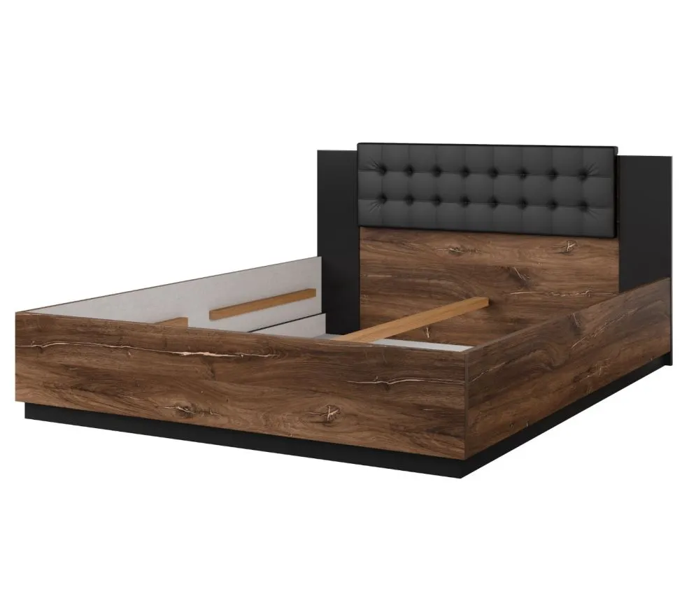 Łóżko SIGMA 160x200 dąb flagstaff miedziany/czarny mat z tapicerowanym zagłówkiem I sklep meblowy MIRAT. styl LOFT, SKANDYNAWSKI