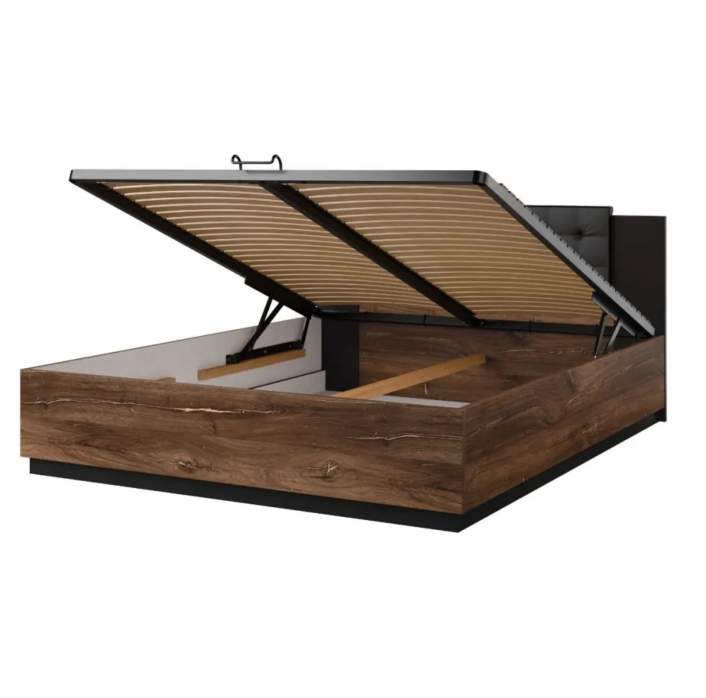 Łóżko SIGMA 160x200 dąb flagstaff miedziany/czarny z pojemnikiem I sklep meblowy MIRAT. styl LOFT, SKANDYNAWSKI