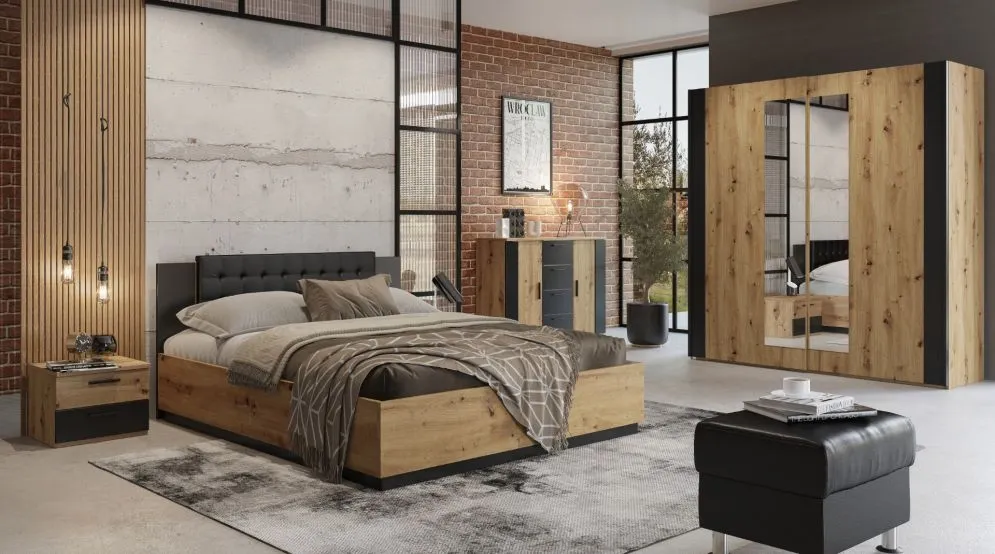 Komoda SIGMA 2D4S 132cm dąb artisan/czarny mat z szufladami I sklep meblowy MIRAT. styl LOFT