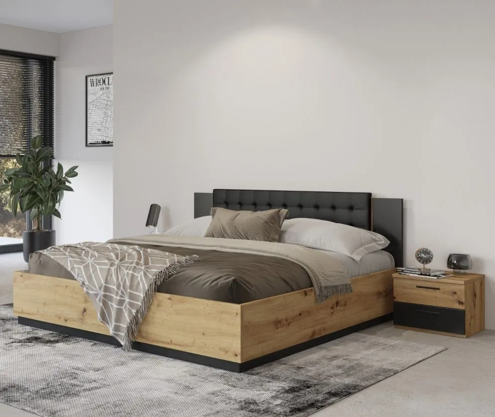 Łóżko SIGMA 180x200 dąb artisan/czarny mat z zagłówkiem I sklep meblowy MIRAT. styl LOFT, SKANDYNAWSKI