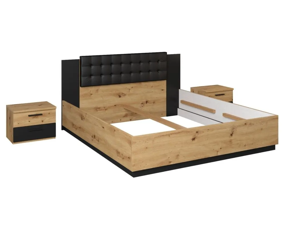 Łóżko SIGMA 180x200 dąb artisan/czarny mat z zagłówkiem I sklep meblowy MIRAT. styl LOFT, SKANDYNAWSKI