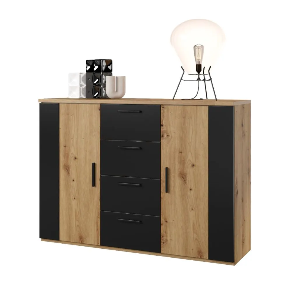 Komoda SIGMA 2D4S 132cm dąb artisan/czarny mat z szufladami I sklep meblowy MIRAT. styl LOFT