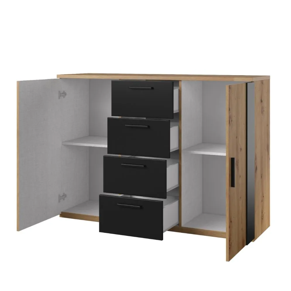 Komoda SIGMA 2D4S 132cm dąb artisan/czarny mat z szufladami I sklep meblowy MIRAT. styl LOFT