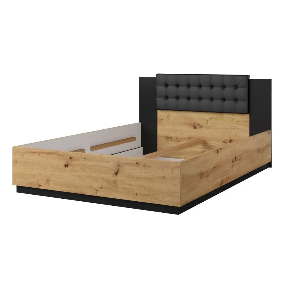 Łóżko SIGMA 140x200 dąb artisan/czarny mat z pojemnikiem I sklep meblowy MIRAT. styl LOFT, SKANDYNAWSKI