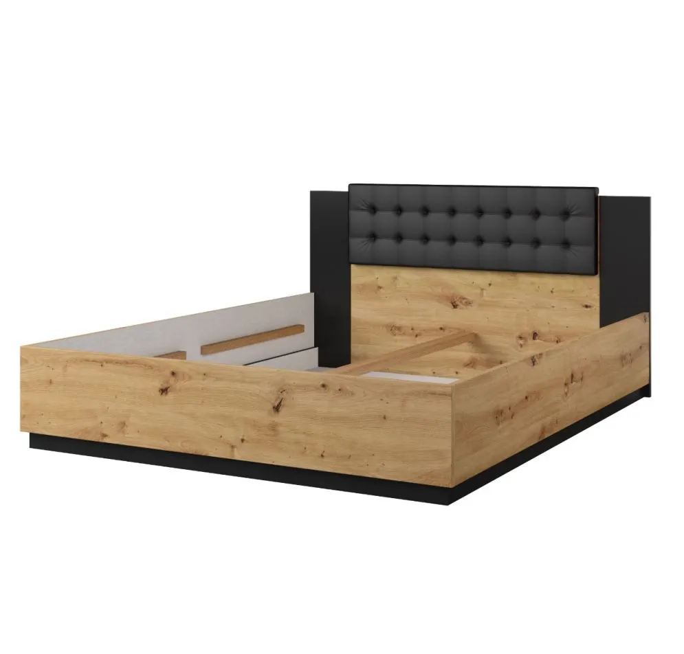 Łóżko SIGMA 160x200 dąb artisan/czarny mat z pojemnikiem I sklep meblowy MIRAT. styl LOFT, SKANDYNAWSKI