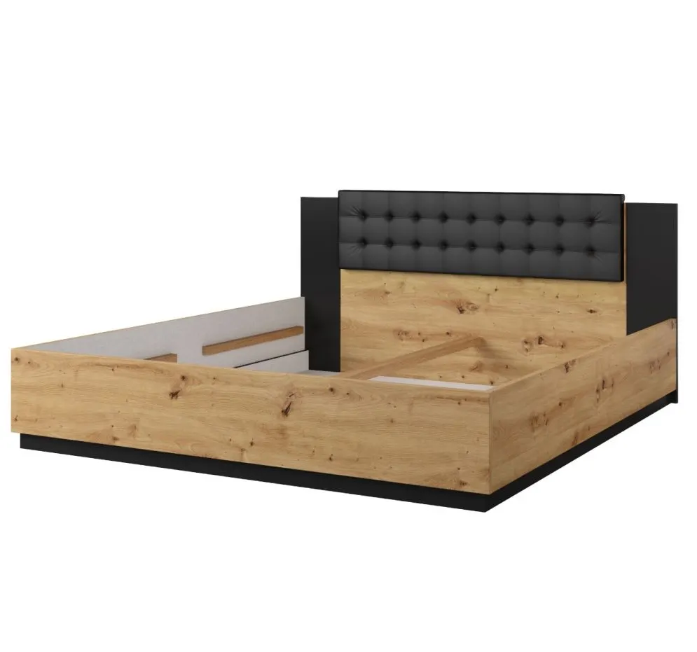 Łóżko SIGMA 180x200 dąb artisan/czarny mat z pojemnikiem I sklep meblowy MIRAT. styl LOFT, SKANDYNAWSKI