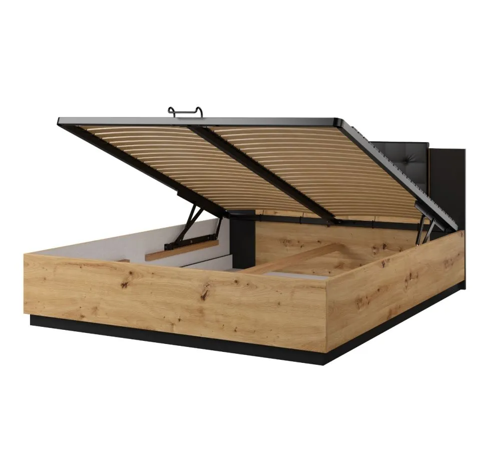 Łóżko SIGMA 160x200 dąb artisan/czarny mat z pojemnikiem I sklep meblowy MIRAT. styl LOFT, SKANDYNAWSKI