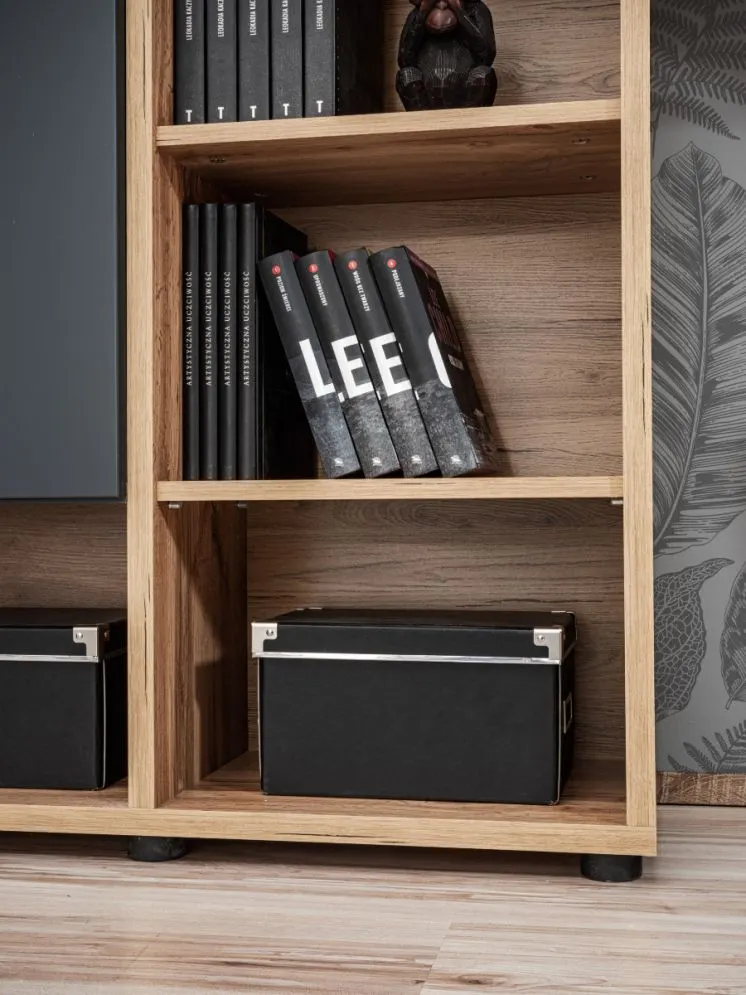 Meblościanka SILK II dąb wotan/antracyt z podświetleniem LED I sklep meblowy MIRAT.