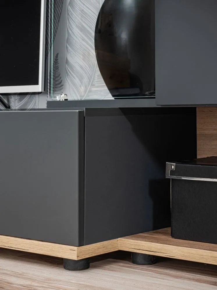 Meblościanka SILK II dąb wotan/antracyt z podświetleniem LED I sklep meblowy MIRAT.