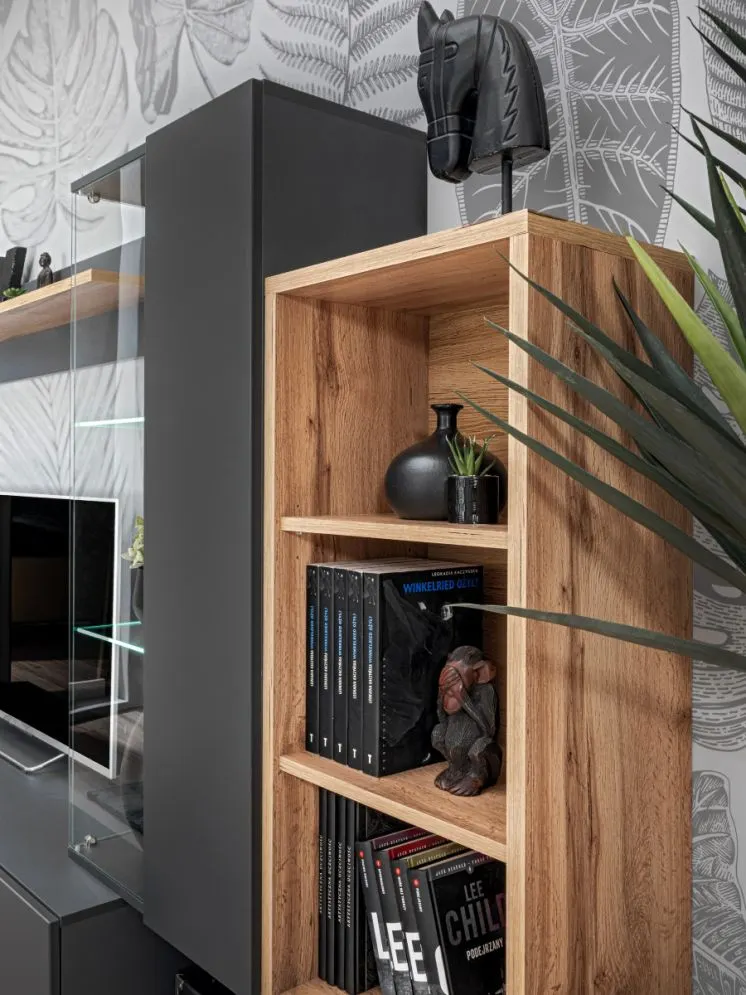 Meblościanka SILK II dąb wotan/antracyt z podświetleniem LED I sklep meblowy MIRAT.