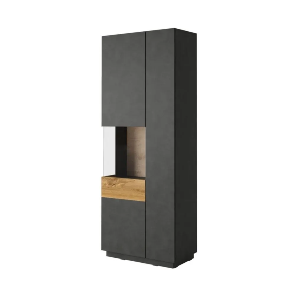 Witryna wysoka SILKE 2D 80cm matera/dąb wotan lewa do salonu I sklep meblowy MIRAT. styl SKANDYNAWSKI kolekcja SILKE