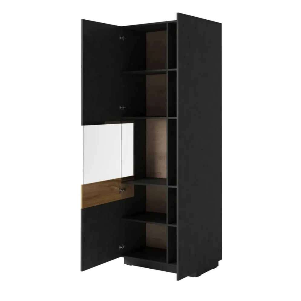 Witryna wysoka SILKE 2D 80cm matera/dąb wotan lewa do salonu I sklep meblowy MIRAT. styl SKANDYNAWSKI kolekcja SILKE