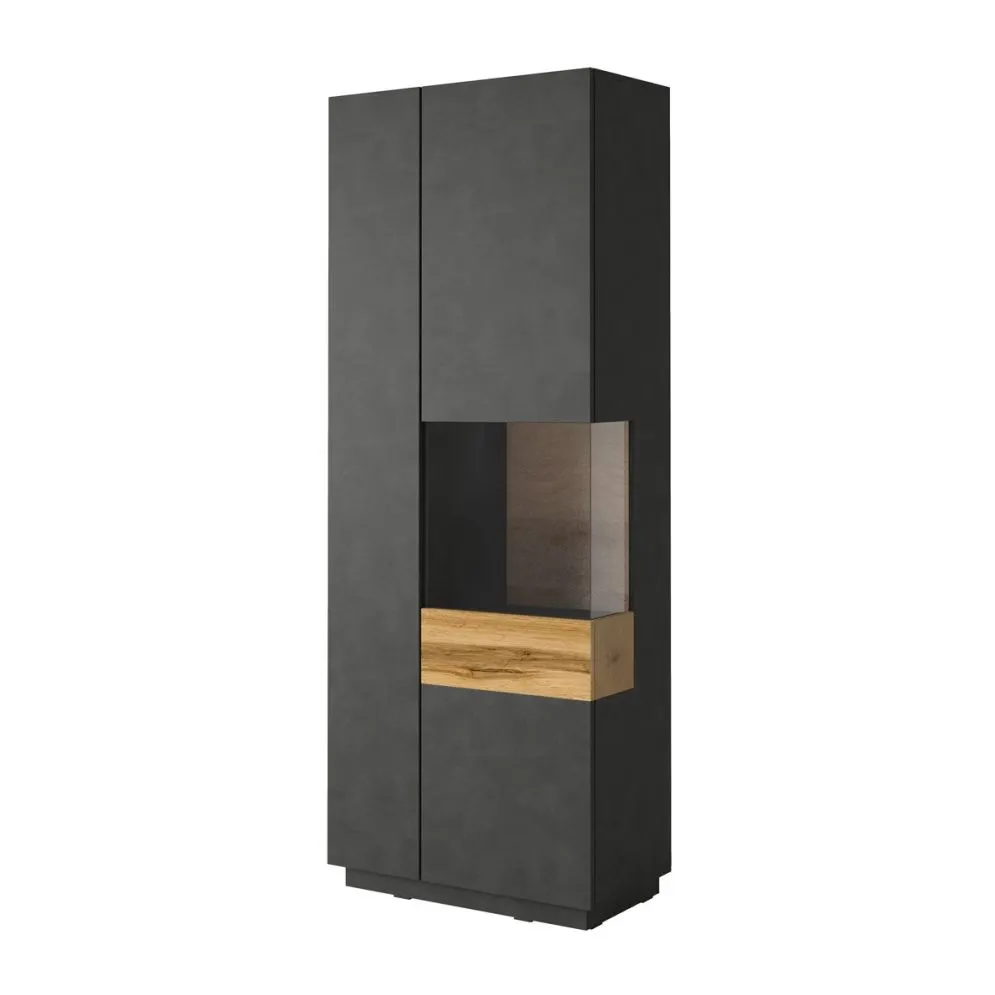 Witryna wysoka SILKE 2D 80cm matera/dąb wotan prawa solidna I sklep meblowy MIRAT. styl SKANDYNAWSKI kolekcja SILKE
