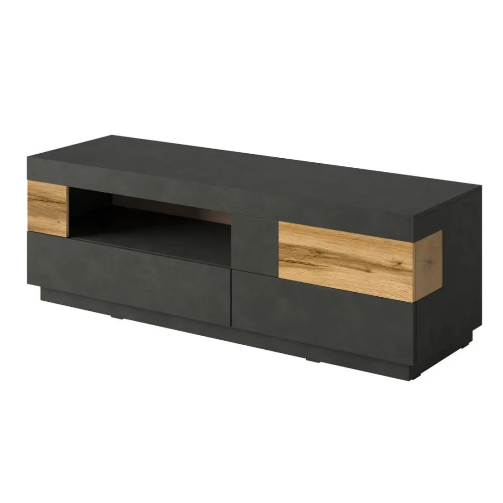 Szafka RTV SILKE 2S1KL 160cm matera/dąb wotan z otwartą półką I sklep meblowy MIRAT. styl SKANDYNAWSKI kolekcja SILKE