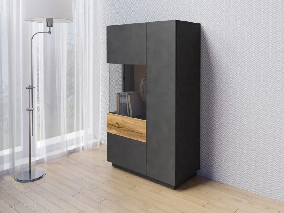 Elegancka witryna niska SILKE 2D 80cm matera/dąb wotan lewa I sklep meblowy MIRAT. styl SKANDYNAWSKI kolekcja SILKE
