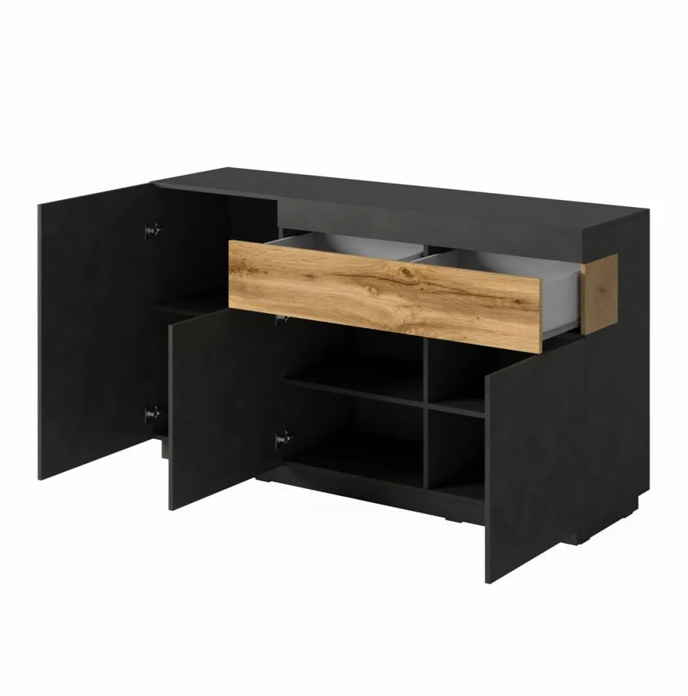 Komoda SILKE 3D1S 150cm matera/dąb wotan z szufladą I sklep meblowy MIRAT. styl SKANDYNAWSKI kolekcja SILKE