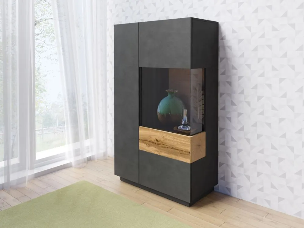 Trwała witryna niska SILKE 2D 80cm matera/dąb wotan prawa I sklep meblowy MIRAT. styl SKANDYNAWSKI kolekcja SILKE