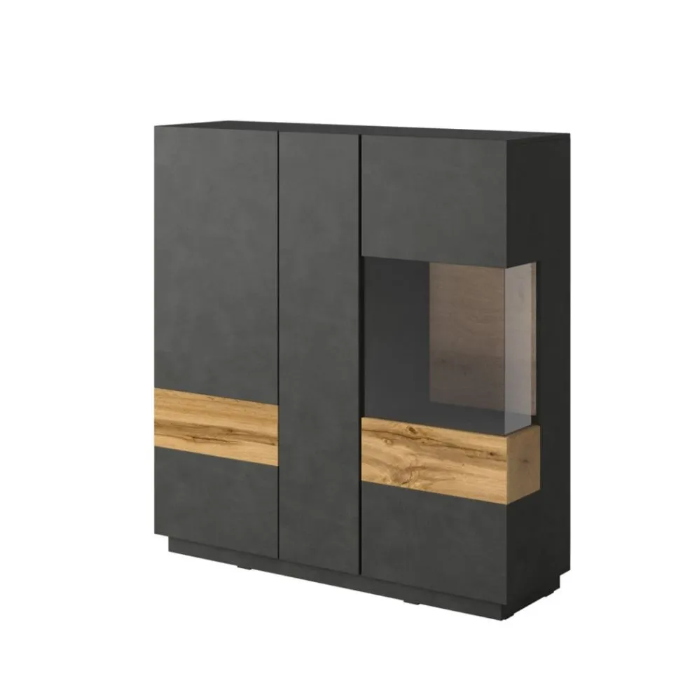 Witryna niska SILKE 3D 130cm matera/dąb wotan  I sklep meblowy MIRAT. styl SKANDYNAWSKI kolekcja SILKE