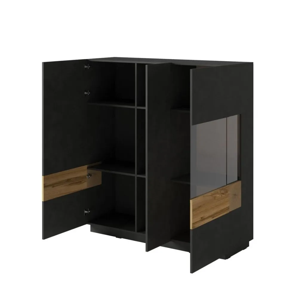 Witryna niska SILKE 3D 130cm matera/dąb wotan  I sklep meblowy MIRAT. styl SKANDYNAWSKI kolekcja SILKE