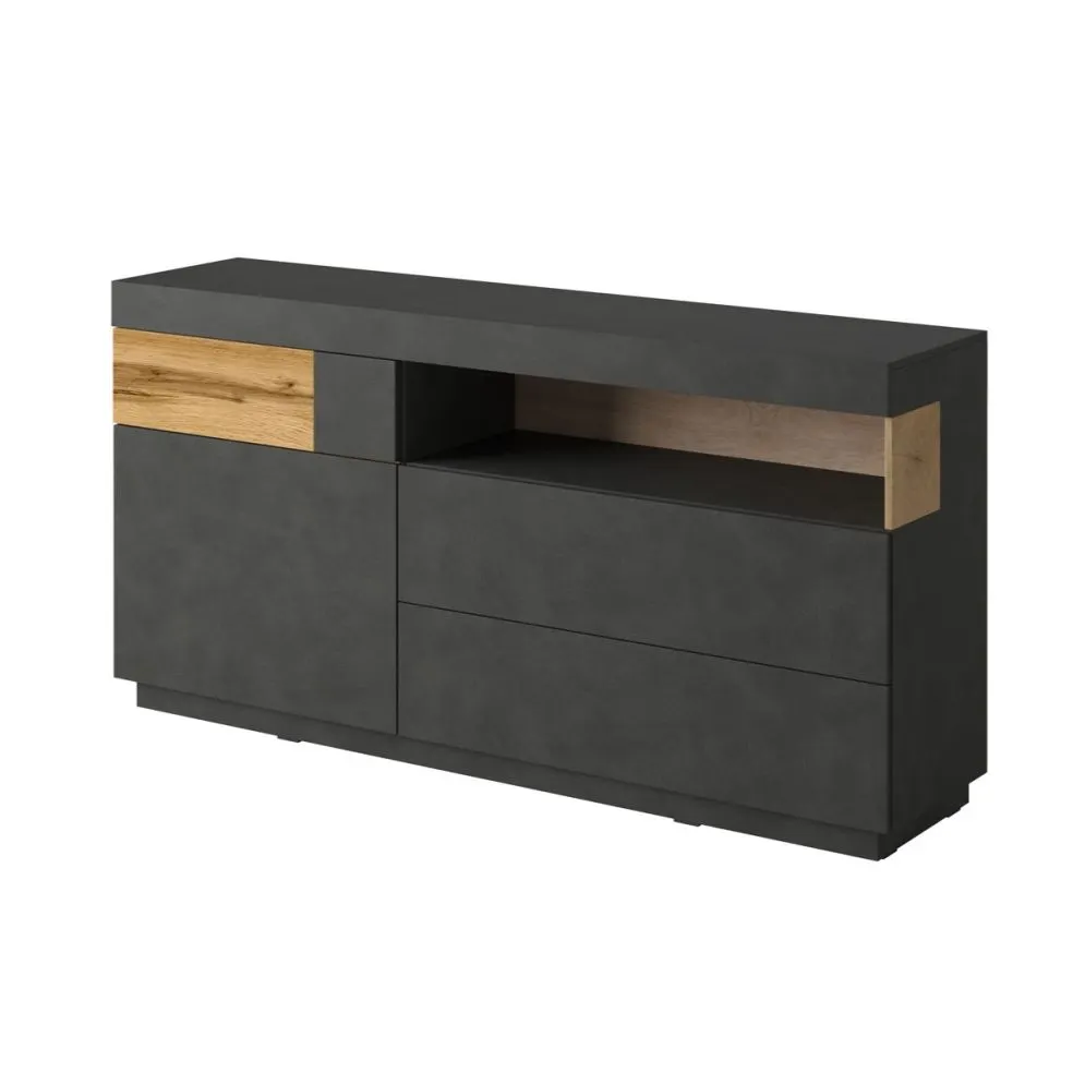 Komoda SILKE 1D3S 169cm matera/dąb wotan do sypialni I sklep meblowy MIRAT. styl SKANDYNAWSKI kolekcja SILKE