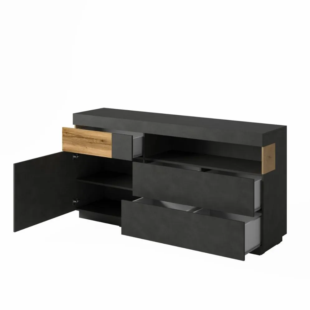 Komoda SILKE 1D3S 169cm matera/dąb wotan do sypialni I sklep meblowy MIRAT. styl SKANDYNAWSKI kolekcja SILKE