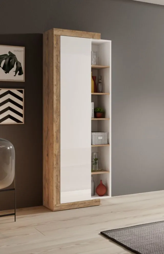 Witryna wysoka SINTRA 1D 67cm dąb samdal/biały połysk do salonu I sklep meblowy MIRAT. styl SKANDYNAWSKI kolekcja SINTRA