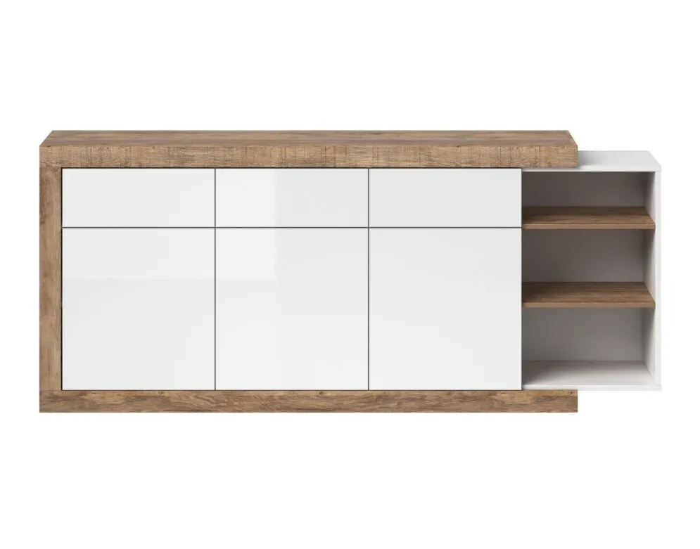 Komoda SINTRA 3D3S 200cm dąb samdal/biały połysk trzydrzwiowa I sklep meblowy MIRAT. styl SKANDYNAWSKI kolekcja SINTRA