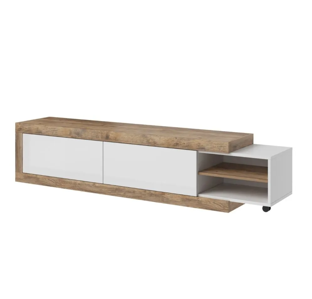 Szafka RTV SINTRA 2K 200(241)cm dąb samdal/biały połysk rozsuwana I sklep meblowy MIRAT. styl SKANDYNAWSKI