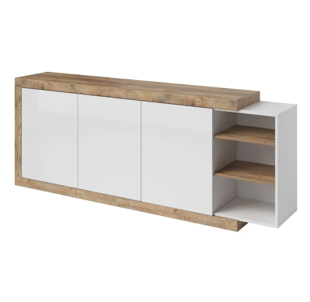 Komoda SINTRA 3D 220cm dąb samdal/biały połysk trzydrzwiowa I sklep meblowy MIRAT. styl SKANDYNAWSKI kolekcja SINTRA
