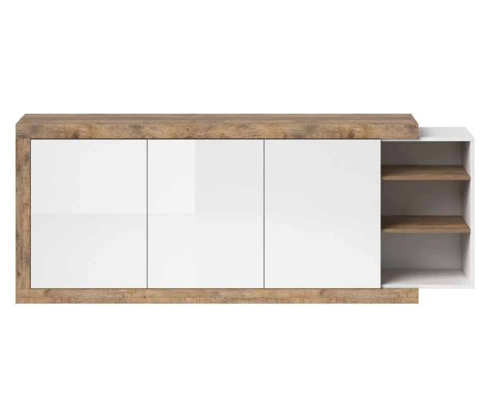 Komoda SINTRA 3D 220cm dąb samdal/biały połysk trzydrzwiowa I sklep meblowy MIRAT. styl SKANDYNAWSKI kolekcja SINTRA