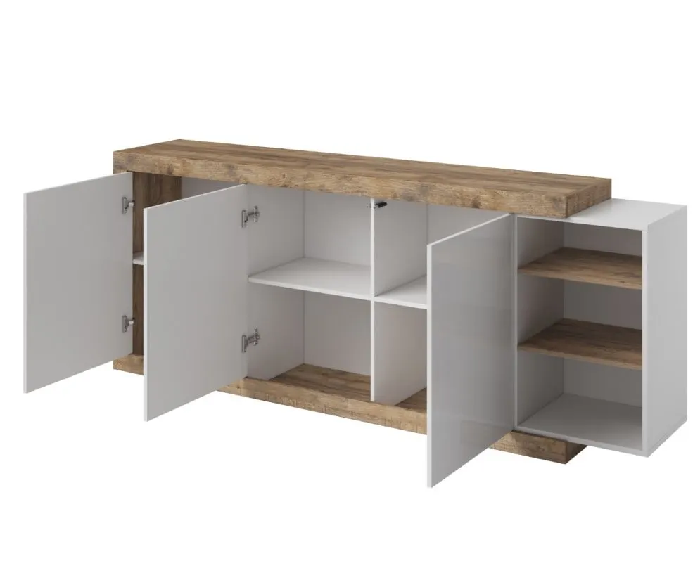 Komoda SINTRA 3D 220cm dąb samdal/biały połysk trzydrzwiowa I sklep meblowy MIRAT. styl SKANDYNAWSKI kolekcja SINTRA