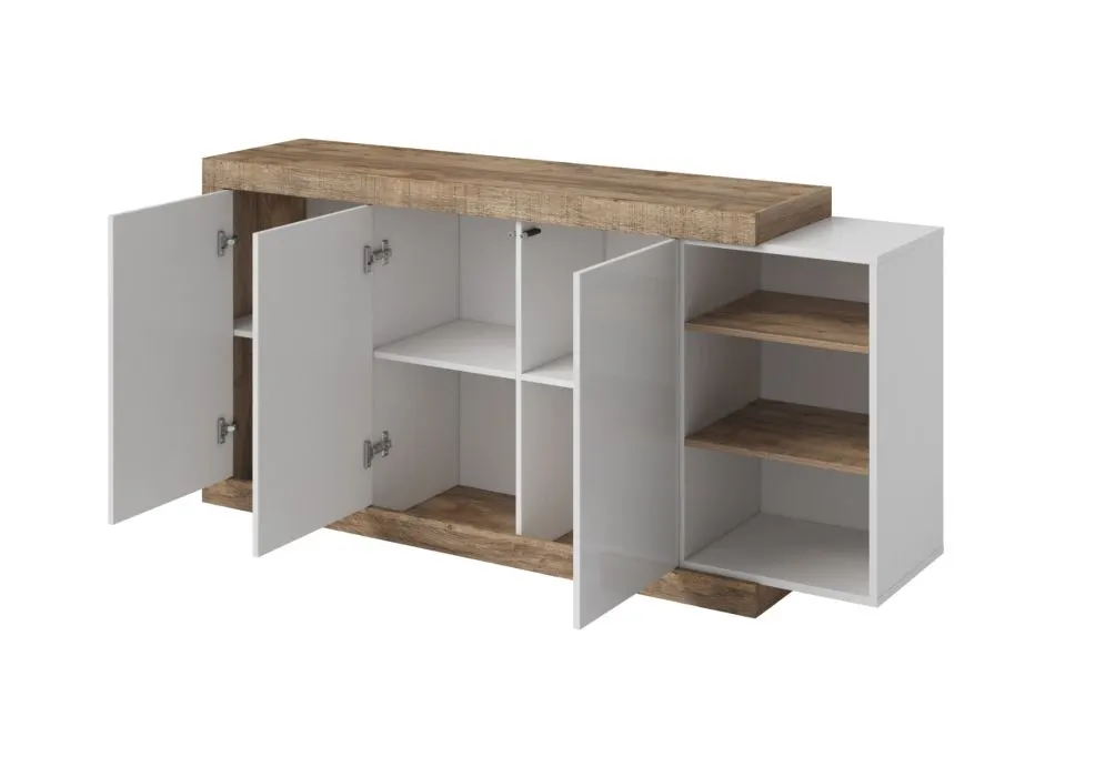 Komoda SINTRA 3D 180cm dąb samdal/biały połysk do sypialni I sklep meblowy MIRAT. styl SKANDYNAWSKI kolekcja SINTRA