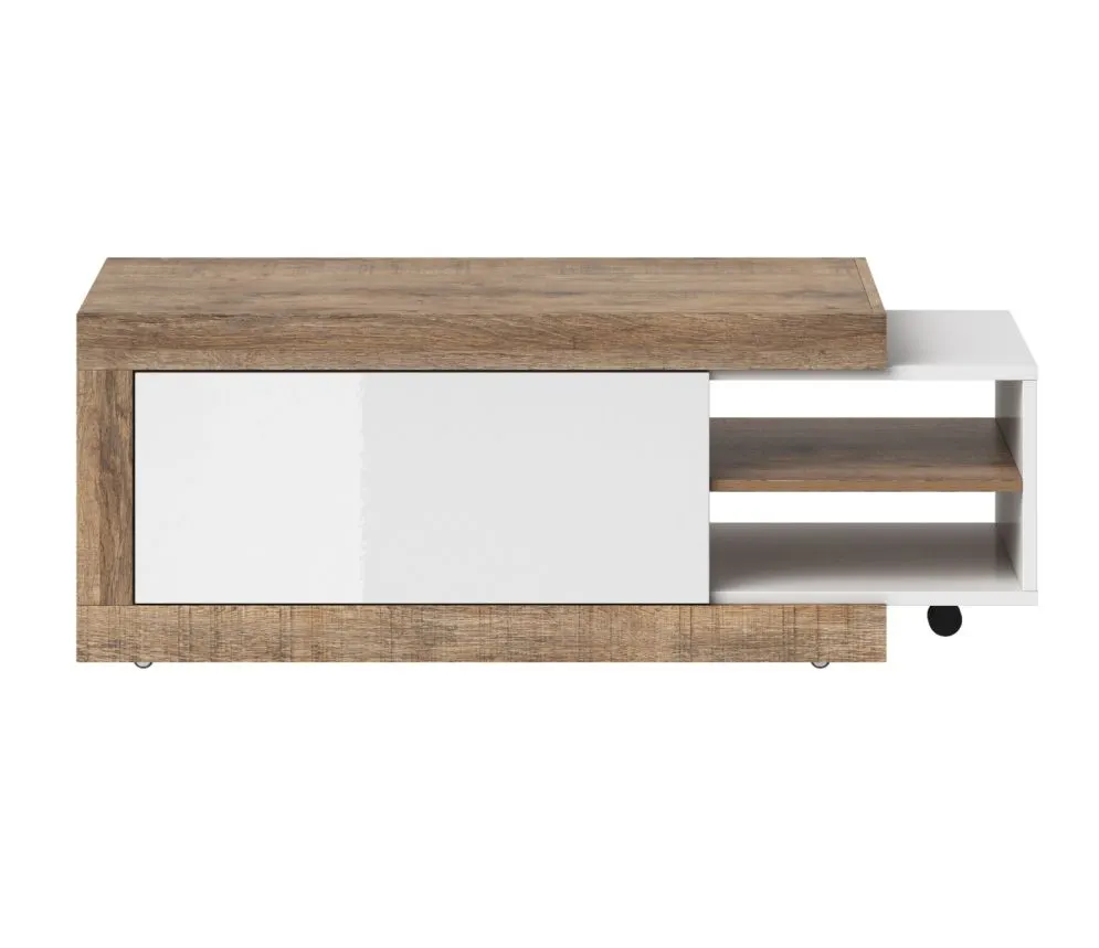 Stolik kawowy SINTRA 60x120(153) dąb samdal/biały połysk na kółkach I sklep meblowy MIRAT. styl SKANDYNAWSKI