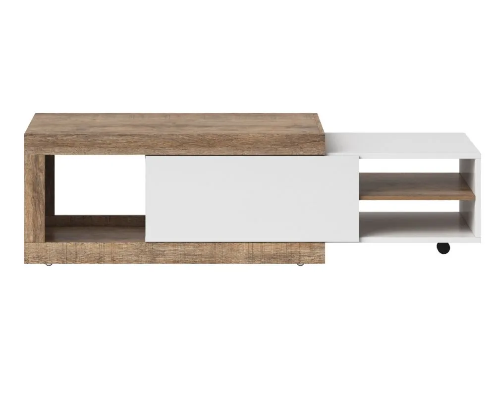 Stolik kawowy SINTRA 60x120(153) dąb samdal/biały połysk na kółkach I sklep meblowy MIRAT. styl SKANDYNAWSKI