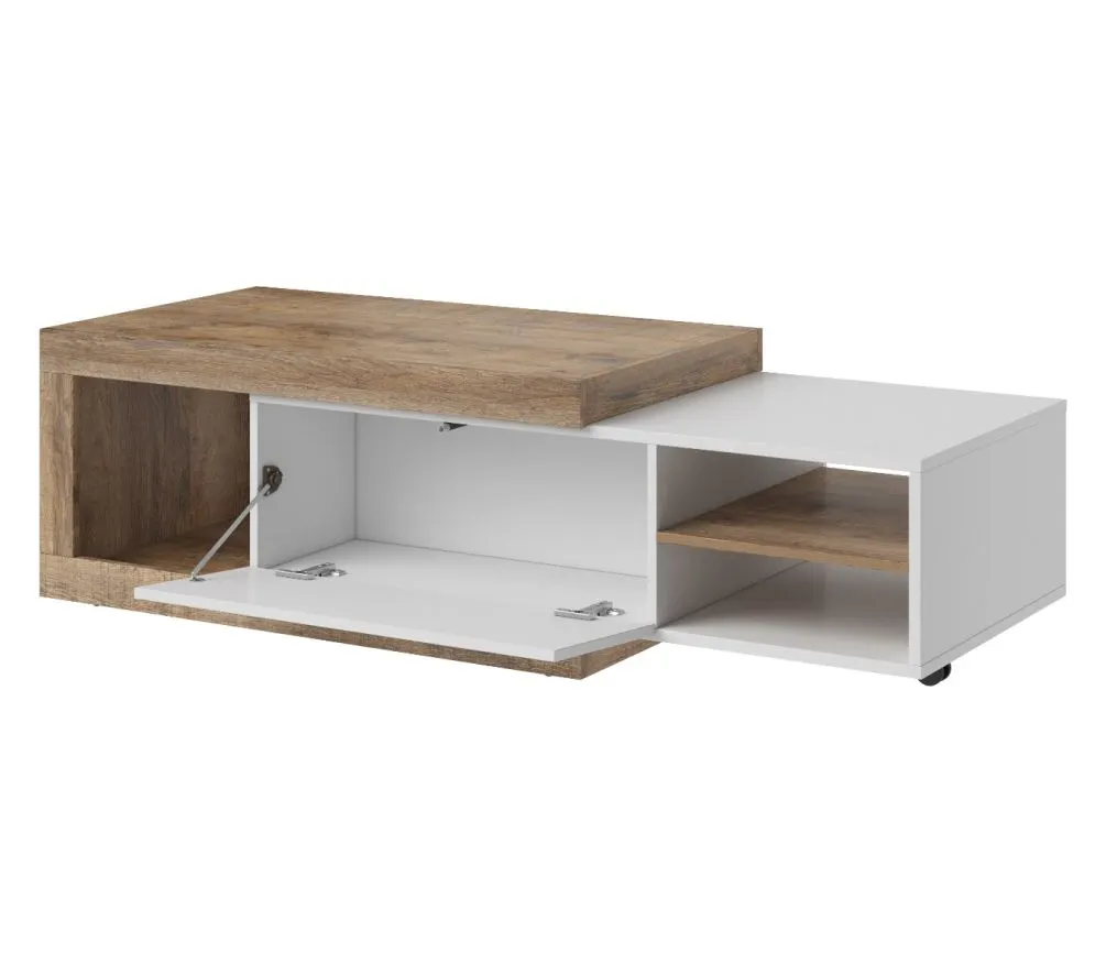 Stolik kawowy SINTRA 60x120(153) dąb samdal/biały połysk na kółkach I sklep meblowy MIRAT. styl SKANDYNAWSKI