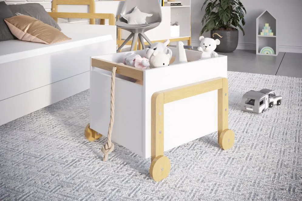 Kontenerek VICTOR biały/dąb na kółkach z linką | MIRAT. styl SKANDYNAWSKI kolekcja VICTOR