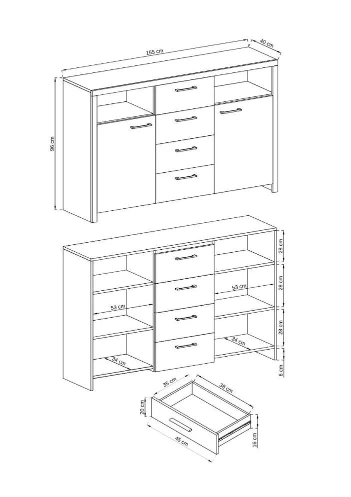 Komoda BROKON 155 dąb riviera z szufladami | MIRAT. w stylu  kolekcja BROKON
