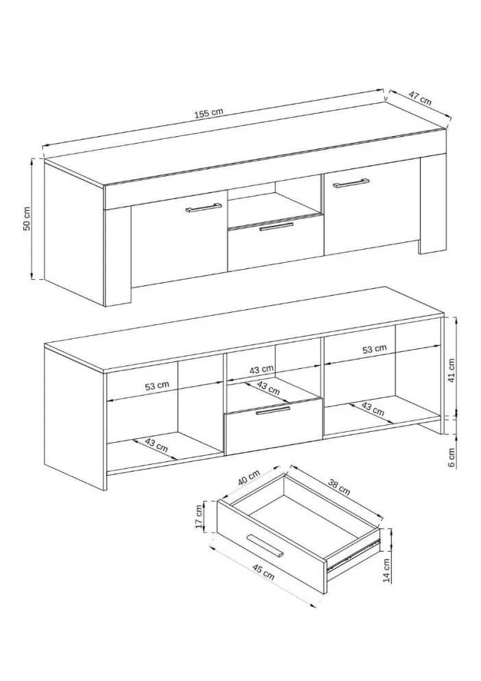 Szafka RTV BROKON 155 + półka 155 dąb riviera do salonu | MIRAT. w stylu kolekcja BROKON