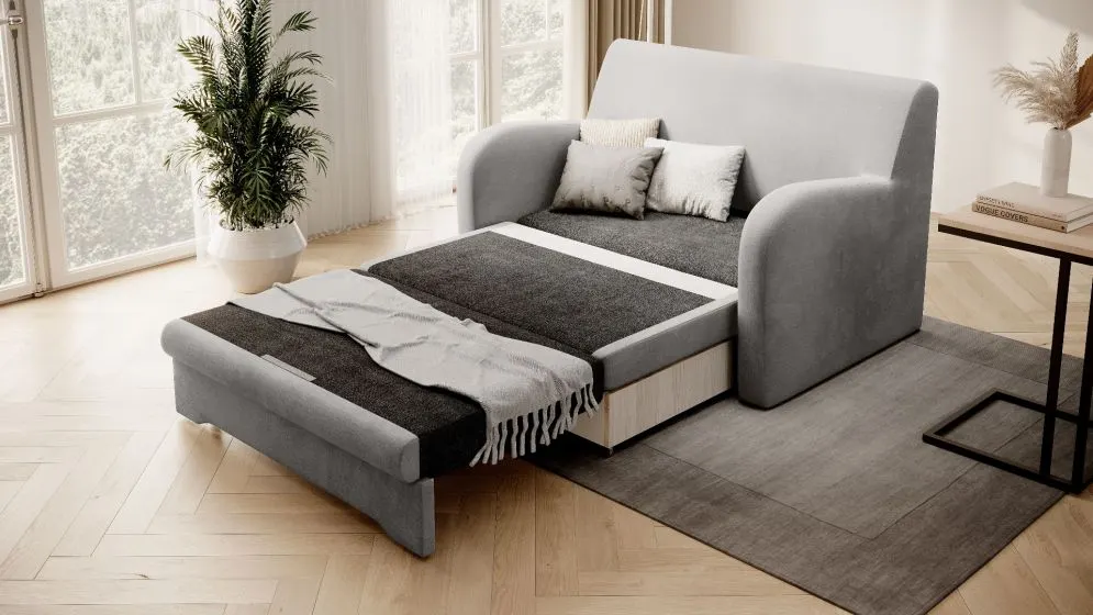 Sofa rozkładana z funkcją spania ARIO jasnoszara z poduszkami I sklep meblowy MIRAT.