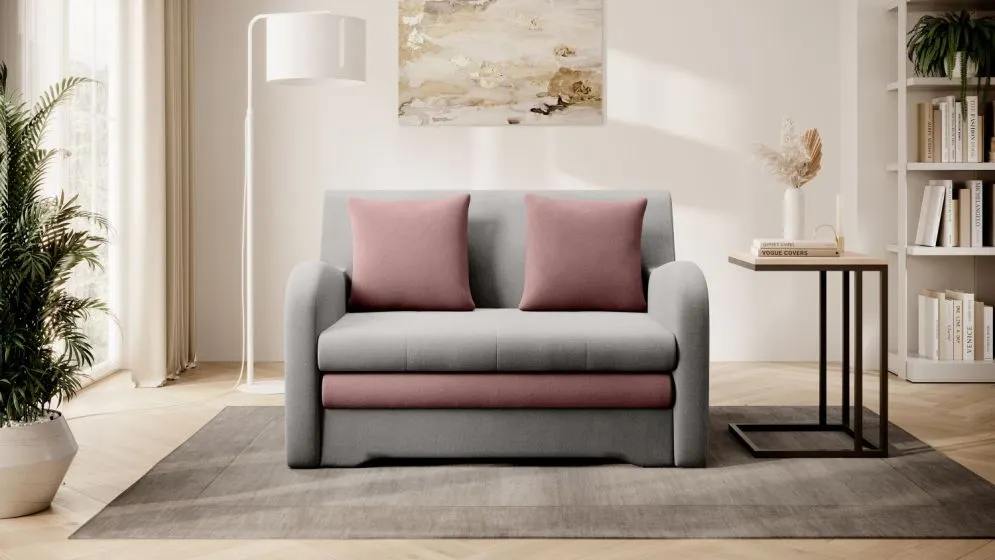 Sofa rozkładana z funkcją spania ARIO jasnoszara/różowa tapicerowana tkaniną I sklep meblowy MIRAT.