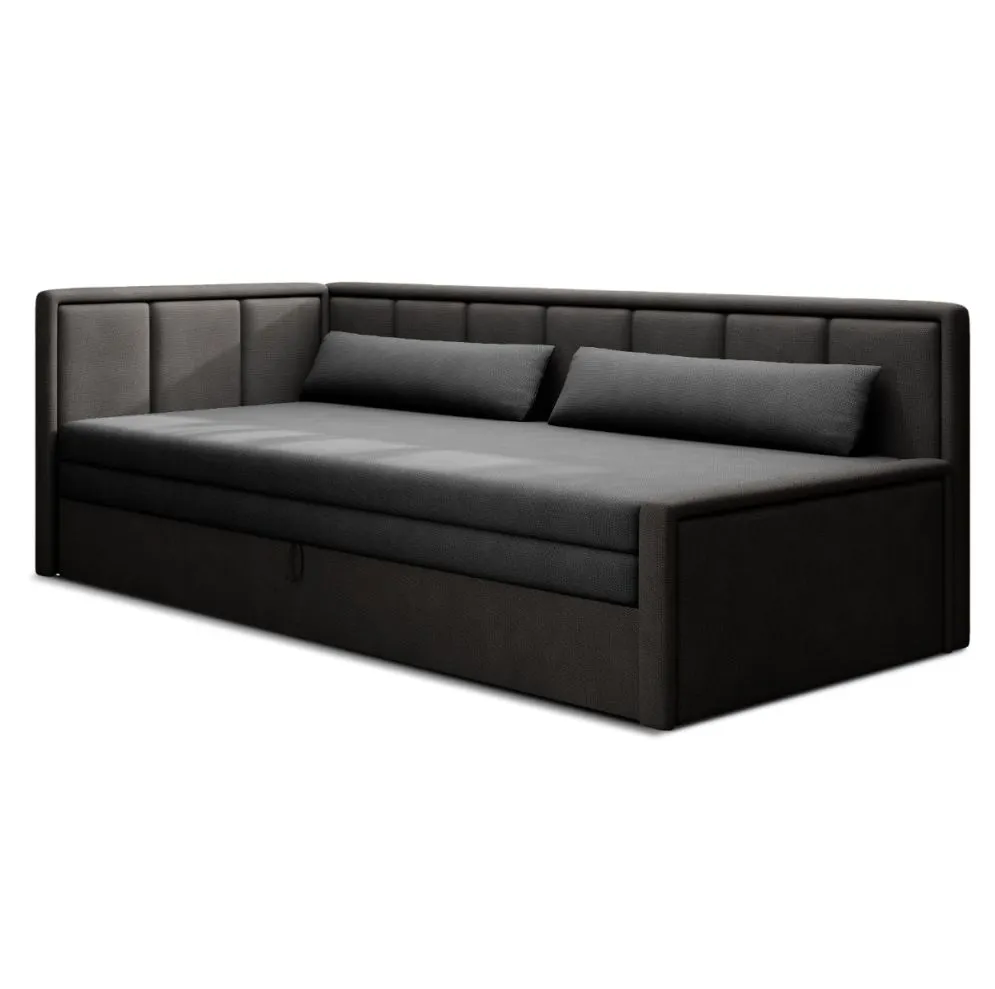 Welurowa sofa rozkładana z funkcją spania FULGEO czarna/szara lewa do salonu I sklep meblowy MIRAT.