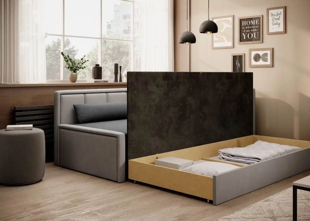 Komfortowa sofa rozkładana z funkcją spania FULGEO jasna szara/szara prawa I sklep meblowy MIRAT. kolekcja FULGEO