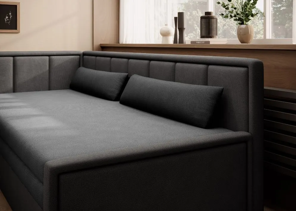 Welurowa sofa rozkładana z funkcją spania FULGEO czarna/szara lewa do salonu I sklep meblowy MIRAT.