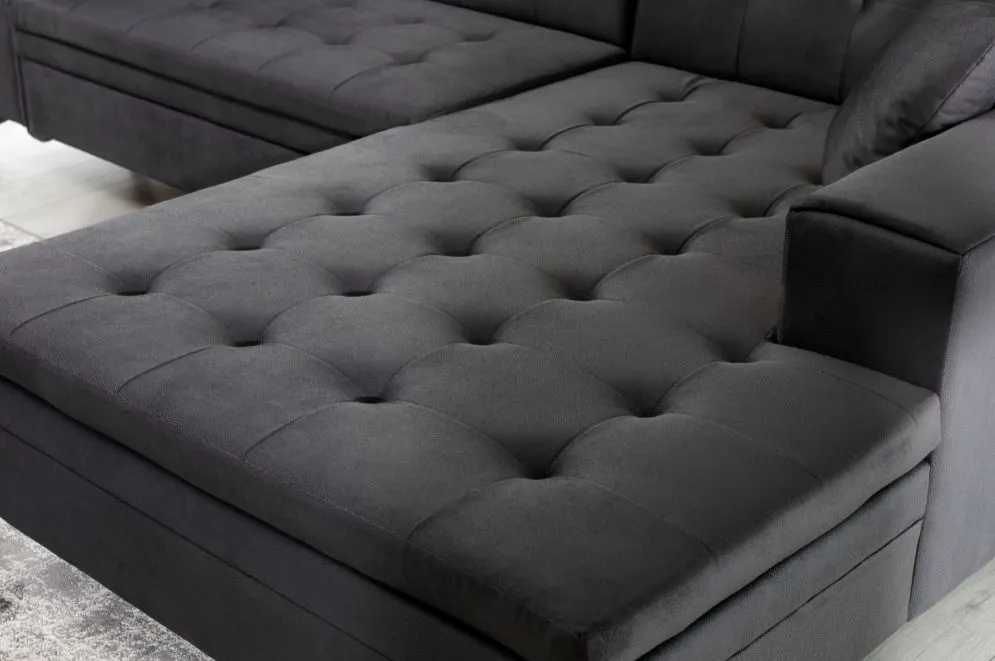 Narożnik z funkcją spania SOLANGE VELVET zielony lewy pikowany welurowy | MIRAT. w stylu GLAMOUR kolekcja