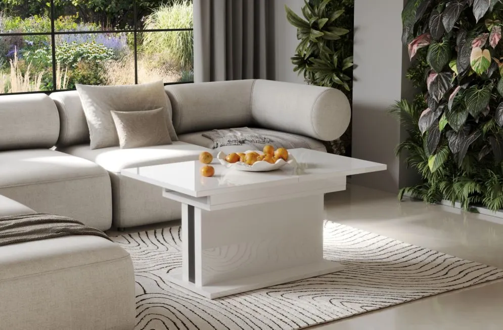 Ława rozkładana podnoszona SOLARIS 110(170)x65 biały połysk do salonu I sklep meblowy MIRAT.