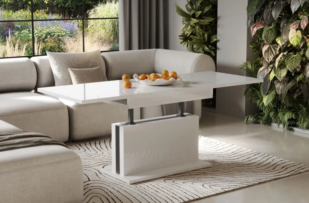 Ława rozkładana podnoszona SOLARIS 110(170)x65 biały połysk do salonu I sklep meblowy MIRAT.