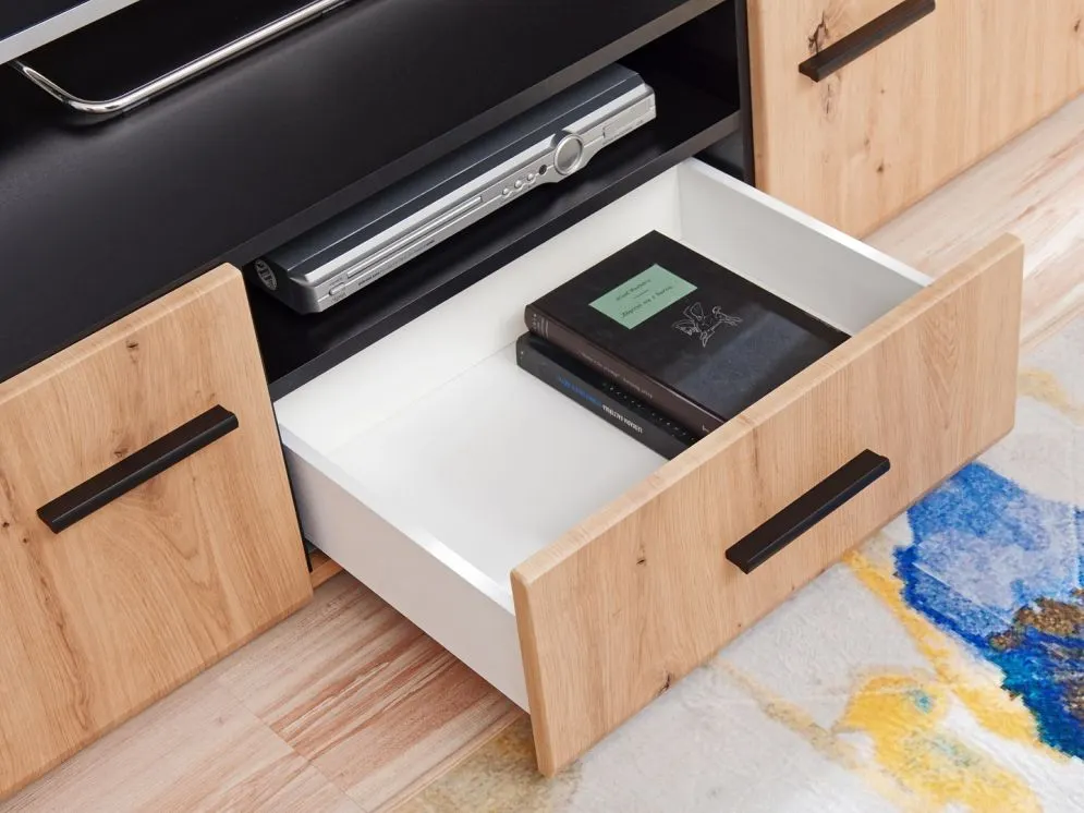 Meblościanka SOLIDO dąb artisan/czarny mat z oświetleniem LED | MIRAT. w stylu LOFT kolekcja